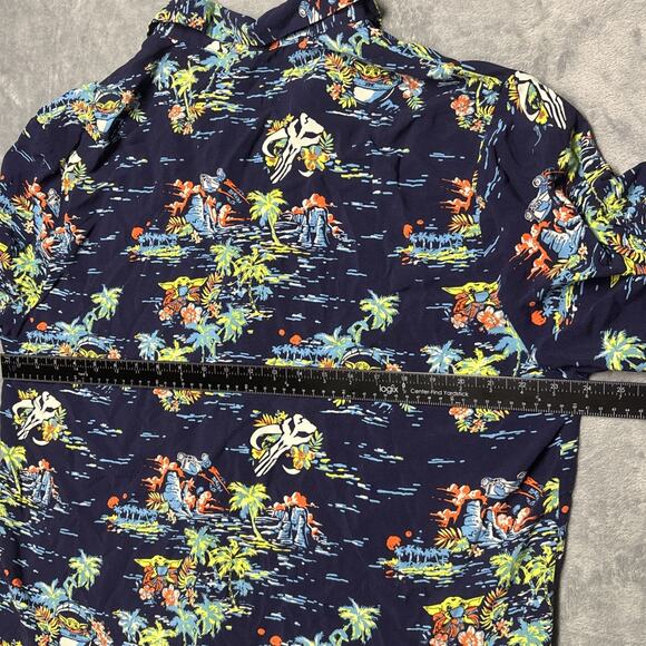 Star Wars Mandalorian Baby Yoda Grogu Hawaiian Shirt Mens Sz XXL Blue Aloha Palm - Picture 7 of 7